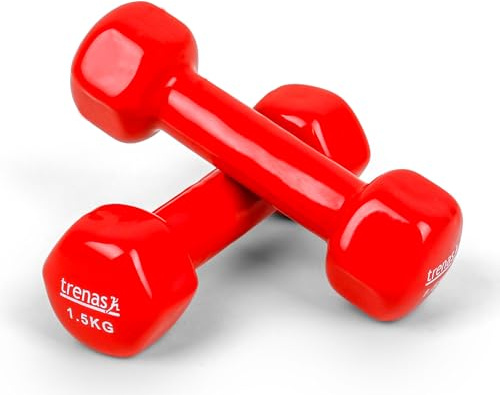 trenas - 2er Set Kurzhanteln je 1,5 kg, Rutschfestes Hexagon Hantelset aus Gusseisen, Gymnastikhanteln für Frauen & Männer, Fitness & Krafttraining Zuhause & Studio, Rot