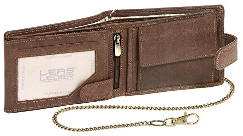 LEAS MCL Portafoglio per Uomo e Donna con Catena Formato Orizzontale con bloccaggio Esterno Vintage-Stile, Vera Pelle, Marrone - ''LEAS Chain-Series''