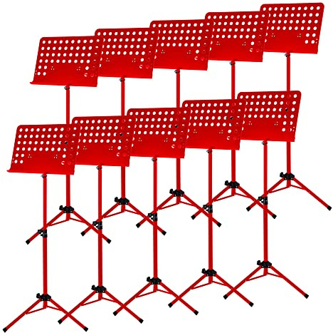 Lot de 10 Classic Cantabile Pupitre d'Orchestre Lourd en Rouge Tôle Perforée