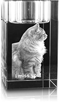 VIP-LASER 2D Gravur Glas Kristall Teelichthalter Teelicht Halter mit Deinem Katzenfoto Katze graviert. Dein Wunschfoto für die Ewigkeit Mitten in Glas!