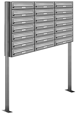 AL Briefkastensysteme 21er Edelstahl Standbriefkasten rostfrei als 21 Fach Briefkastenanlage DIN A4 in Postkasten Briefkasten Design modern