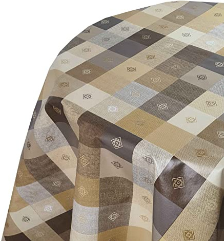 d-c-fix Wachstuch Tischdecke Wachstuchtischdecke Farbe und Größe wählbar Leinenoptik Kariert Beige 140 cm Rund abwaschbare Gartentischdecke