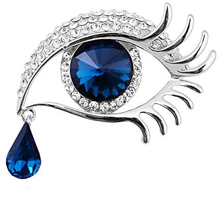 Fliyeong Premium Quality Tears of Angel Eyeball Diamond Brooch Eyelashes Crystal Pin Jewelry Scarves Shawl Clip Accessories Golden/Blue