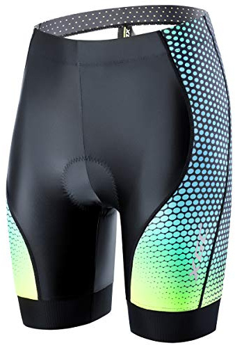 XGC Damen Kurze Radlerhose und Radunterhose Radsportshorts Fahrradhose für Frauen elastische 4D Schwamm Sitzpolster mit Einer hohen Dichte (L, Black_Green)