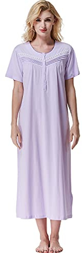 Keyocean Camisón Mujer Algodón Verano Camisones Largos de Manga Corta