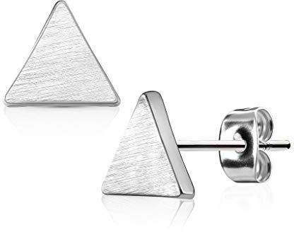 eeddoo® Damen Mode-Ohrstecker aus Edelstahl Gebürstet im Triangel Dreieck Design ((1) Silber Stahl)