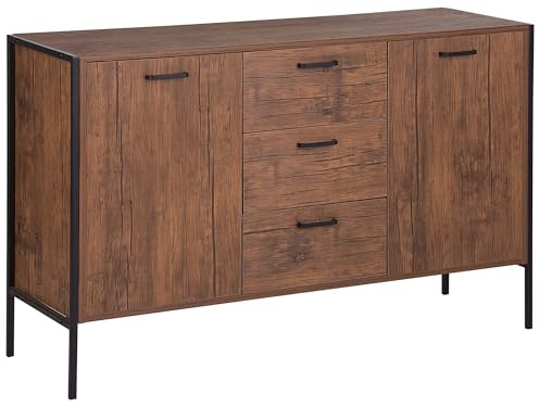 Aparador de madera oscura y negro con cajones salón industrial Tifton