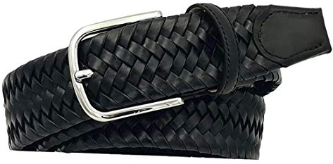 ESPERANTO Cintura intrecciata 3,5 cm elasticizzata in vero cuoio con fibbia Nichel free (Nero, Taglia 48 - Girovita 95 cm)