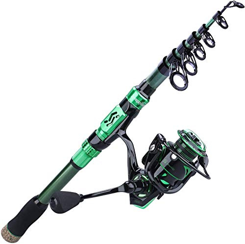 Sougayilang Angelrute Reel Combos, 24Ton Kohlefaser, tragbare teleskopische Angelstange für Reisen mit Spinnrollen für Salzwasser Süßwasser 2.4G