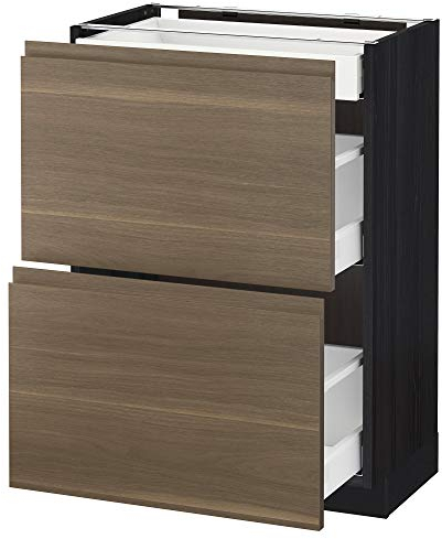 METOD/MAXIMERA Unterbaukabine mit 2 Fronten / 3 Schubladen 60x39,1x88 cm schwarz Voxtorp Nussbaum
