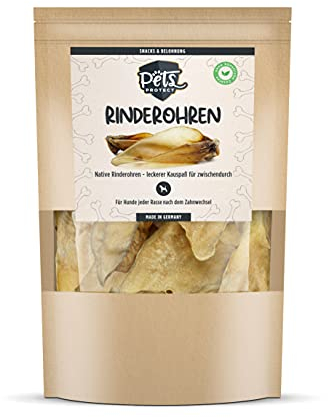 Native RINDEROHREN getrocknet | Für Hunde | Ohne Muschel | Besonders fettarm & proteinreich | Langer Kauspaß | Zahnreinigend | Ohne Chemie & künstliche Zusätze | 6 Stück | Deutsche Herstellung