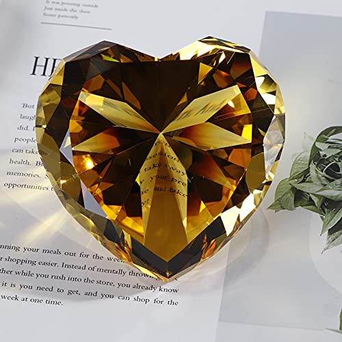 80 mm Bernstein-Kristall-Herz-Diamant-Briefbeschwerer, klare Kristall-Diamant-Briefbeschwerer, Geschenkidee, Geschenkidee für Frauen, Geburtstag (Amber 2)