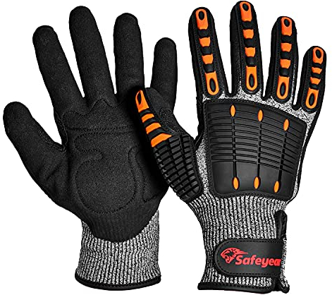 SAFEYEAR kettensäge schnittschutzhandschuhe größe 8 forst klasse 5 Anti Impact Rutschfest Rutschfester, flexibler Griff, verwendet in Baustellen, Maschinen, Autowerkstätten Winter,Orange