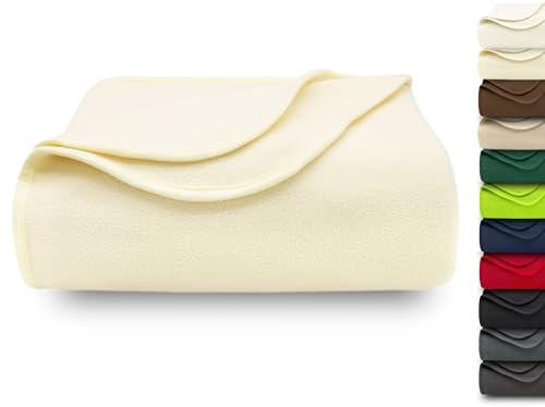 ZOLLNER Kuscheldecke in 130x170 cm - kuschelige und langlebige Fleecedecke - waschbar bis 95°C - hochwertiges Einfassband - antistatisch - Polyester - in vanille - Oeko Tex® Zertifiziert