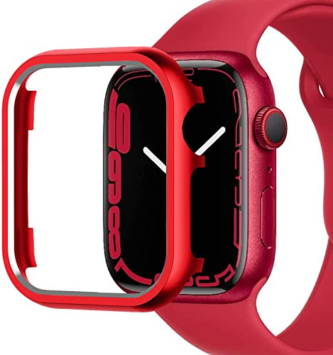 Miimall Schutzhülle Kompatibel mit Apple Watch Series 7 41mm 45mm Hülle, Aluminiumgehäus Rahmen Metall Stoßstange Cover Kratzfester Stoßfest Schutz Case für Apple Watch Watch Series 7 41mm Rot