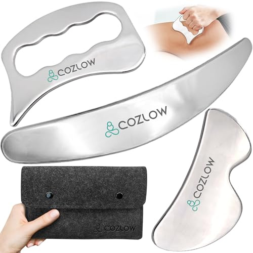 Cozlow - 3 in 1-Muskelschaber-Set aus Edelstahl - Massagegeräte für die IASTM-Therapie - Gua-Sha-Tiefenmassagegerät