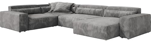 DELIFE Wohnlandschaft Sirpio XL Mikrofaser Taupe 360x260 cm Recamiere variabel