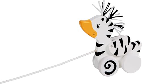 goki 54870 Ziehtier Zebra-Ente aus Holz, Nachzieh-Spielzeug mit Tiermotiv, Lernspielzeug inklusive Schnur, Babyspielzeug fördert Koordination und Motorik, 16cm x 6cm x 19cm, ab 1 Jahr