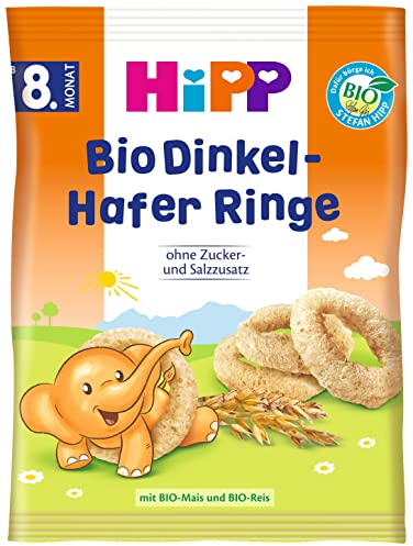 HiPP Bio Dinkel-Hafer Ringe (7 x 30g), Babysnack ab 8. Monat, ohne Zuckerzusatz, ohne Salzzusatz, in bester Bio-Qualität