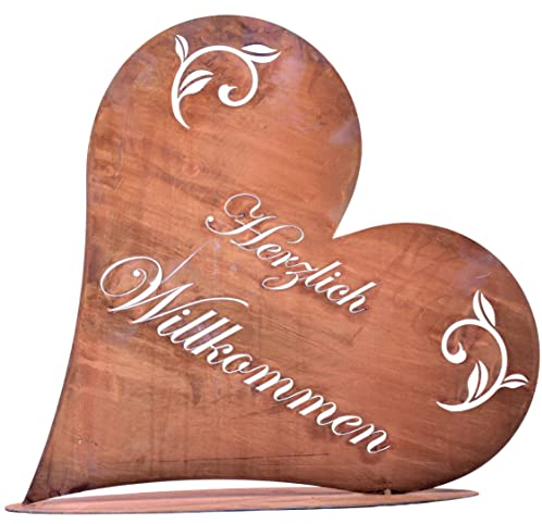 Rostikal Willkommensschild 45 x 42 cm Garten Rost Deko Schild Herzlich Willkommen