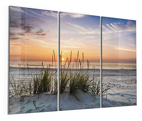 DEQORI Glasbilder Acrylglas | Motiv Sonnenuntergang am Strand | horizontal 3-teilig 150x100 cm | große XXL Deko | Wandbilder für Wohnzimmer, Schlafzimmer, Flur & Küche | moderne Wanddeko