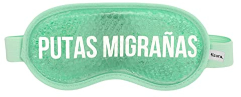 FISURA - Antifaz gel frio verde. Máscara de gel para ojos hinchados y antiojeras. Antifaz frío para ojos con mensaje. 18,5 cm x 9 cm