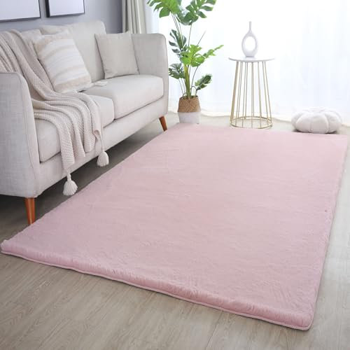 Weicher Hochflor Teppich Wohnzimmer Waschbarer Teppich im modernen Stil Unicolor & Einfarbig Teppich Felloptik Flauschig rutschfest Rechteckig Teppich in Farbe: Rosa, Grösse: 160 x 230 cm