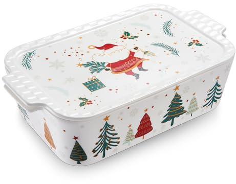 Samsle 11.4×2.6Inc Ceramic Baking Dish With Lid,Casserole Dishes for Ove,Bakeware Set For Cooking Cake Dinner Banquet and Daily Use,Oven Safe and Durable Baking Pan,white