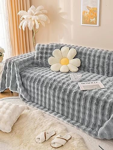 Homxi Sofabezug 4 Sitzer Big Sofa,180x360CM,Sofabezug Einfarbig Polyester Sofa Überwurf Sofa-Handtuch Grau Sofaüberwurf Decke