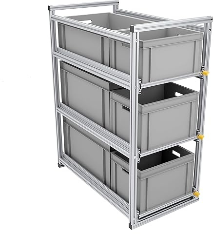 Tinobu Heckauszug mit Mehreren Ebenen, 90x40cm, 220kg Belastung, Auszugsregal - für Euroboxen (Ebenen: 3)