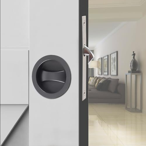 Betensh Kit de serrure avec rosace ronde serrure de condamnation pour porte coulissante 57mm pour porte coulissante Noir