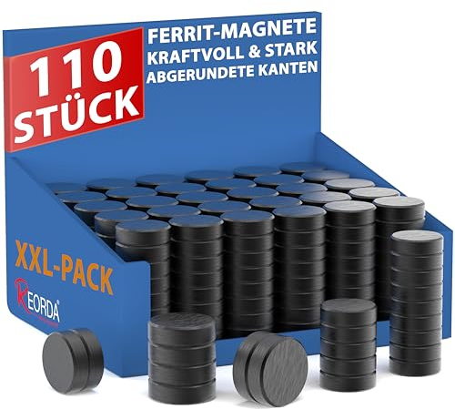 REORDA Magnete für Magnettafel – 110x Stück für Whiteboard, Pinnwand, als Kühlschrankmagnete & Tafelmagnete haftend, Magnee rund - schwarz