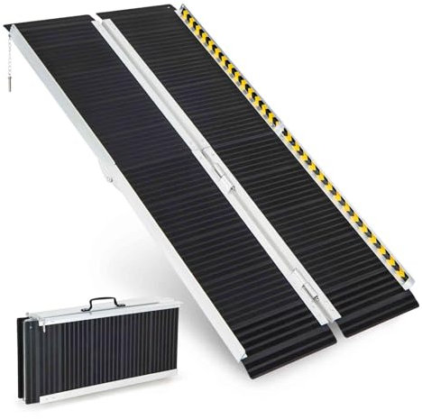TANGZON 3FT/ 4FT/ 5FT/ 6FT Long Wheelchair Ramp, Portable Aluminium Threshold Ramp with Transition Plate, Telescopic Mobility Scooter Ramps for Home Front Door Stair Steps (5FT)
