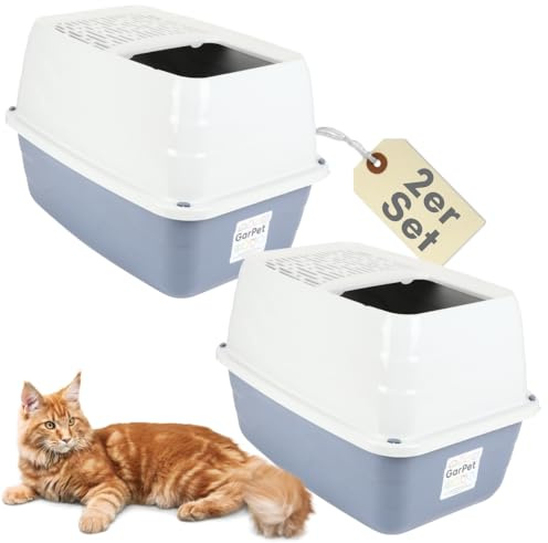 2er Set Hop In Katzenklo Oben einstieg Katzentoilette geschlossen Haubentoilette Top Entry Jump-In XXL Katzen Klo Doppelpack Katzentoiletten