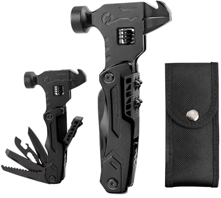 Herramienta Multifunción, 12 en 1 Martillo Multiusos Portátil de Acero Inoxidable Herramientas de Supervivencia para Scampar al Aire Libre, Regalos para Hombres Multiherramienta Gadgets útiles