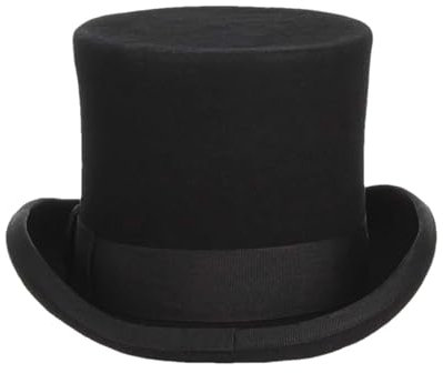 Mnjyihy Frauen Schwarz 54 Zoll Wollfilz Zylinder Für Männer Zylinder Hut Topper Party Fedora Zauberer Hut Präsident Kappe Black M (56 58cm)