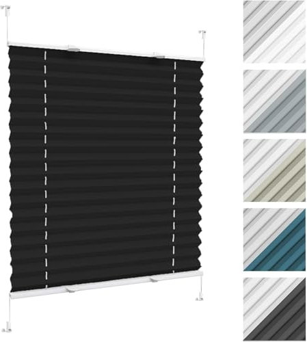 Plisseerollo Fensterrollo Faltrollo Jalousie 30 x 60 cm, Plissee Ohne Bohren Nach Maß, Faltrollo Lichtdurchlässig Rollo, Plisseerollo Rollo Jalousie, für Fenster & Tür, Schwarz