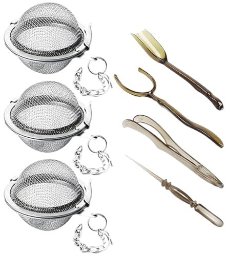 VBRHFRIF 3 Filters, 4 Tea Accessories, Tea Strainers for Loose Tea, Tea Infuser, Loose Tea Infuser, Tea Ball Infuser, Tea Strainer Balls, Tea Filter