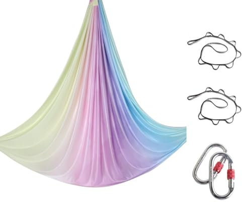 Generisch Aerial Yogatuch Hängematte, Vertikaltuch, Trapez Schaukel, Yogatuch zum Aufhängen, Aerial Silks, Akrobatik Tuch, Yoga Schaukel Hochelastischer Stretching Band(5M*2.8M)(Farbe B)