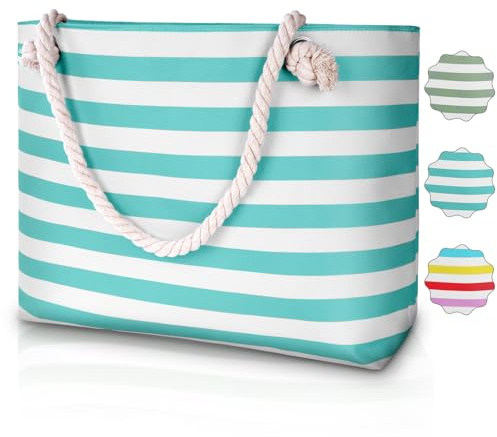 URAQT Große Wasserdichte Strandtasche mit Reißverschluss und Taschen für Damen, XXL Familie, Damen Beach Tote Bag Schultertasche, Geeignet für den Strandurlaub Wasserdichte Tasche