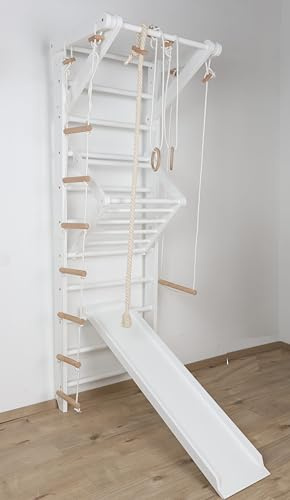 Sport & Spiel Sprossenwand Sport-5-240-Weiss Klettergerüst, Holz, Indoor Kletterwand & Turnwand, Schwedische aus massivem Buchenholz, Kinder, Gym