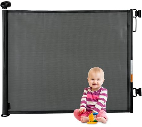 Relaxdays Treppenschutzgitter ausziehbar, Öffnungsbreite 70-140 cm, Bohrmontage, Kinder & Hunde, Türschutzrollo, schwarz