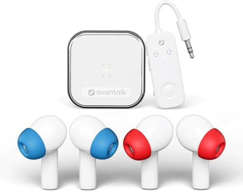 Avantalk Sky Infinity NC - Auracast-Ohrhörer mit Flugzeugsender | Zwei ANC-Ohrhörerpaare mit Plug-in-Flugzeugsender, Auracast, Bluetooth 5.3 und aptX Adaptive für gemeinsame Audiowiedergabe