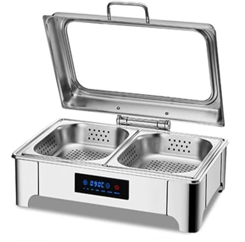 FLNOZAMZ Chafing Dish Buffet Set, Visible Flip-top Electric Heating Pot, 9L Large Capacity, LED Intelligent Temperature Control, for Wedding, Parties, Banquet (A double grid)