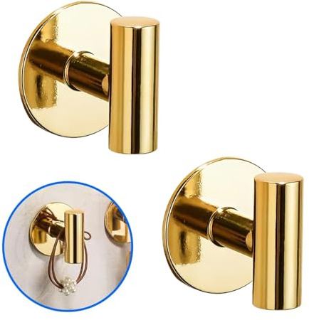Domicubes 2 Pcs Bathroom Towel Hook, Gold Coat Hook ABS Hook Door Hanger Bathroom Hooks No-Drill Self Adhesive Accessories for Towels Home Kitchen Hotel Office(Brass Gold)