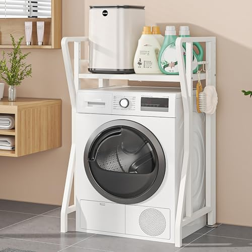 Scaffale Sopra La Lavatrice Con Ripiano,Lavatrice Scaffale,Mobile Lavatrice Asciugatrice,Mobile Colonna Lavatrice Asciugatrice,3 Regolabili In Altezza,Per Bagno, Cucina, Balcone, Lavanderia(White)