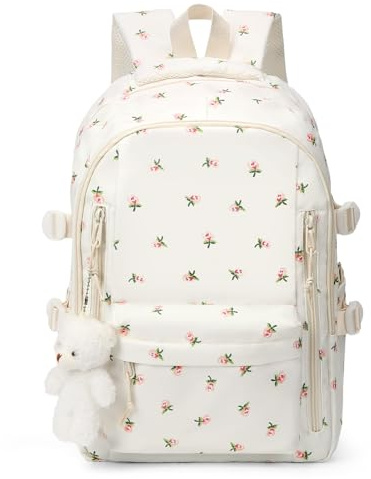 TIAASTAP Aesthetic School Backpack Cute Preppy School Bags for Girls - Coquette Schoolbag Floral Print Back Pack for Teenage College Primary Secondary Middle School (A01 Pink Floral)