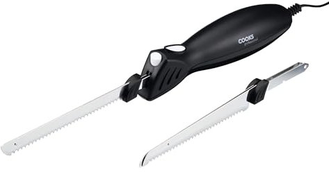 Cooks Professional Electric Knife with Two Serrated Stainless-Steel Blades, Safety Switch & Ergonomic Handle | Perfect for Meat Slicing, Carving, Poultry, Bread, Fruit & Vegetables