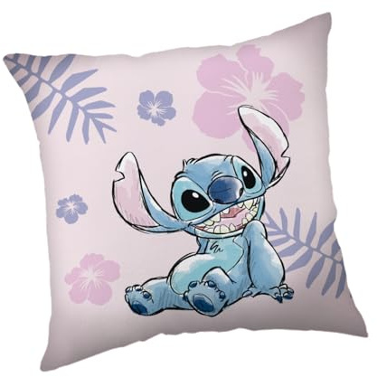Disney Stitch Kissen Lilo und Stitch 35cm x 35cm, befüllt, weiches Kuschelkisse, Kinderkissen, Schmusekissen, Kopfkissen, Dekokissen, Rosa (Rosa) | Kopfkissen 40x40 befüllt, Lilo und Stitch Geschenke, Mitbringsel Kinder, Stitch Geschenke Mädchen, Kissenbezug, rosa