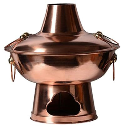 Pentola calda in rame Pentola cinese in rame, pentola calda for esterni con coperchio, vecchia pentola calda in rame a carbonella, pentola Shabu in rame vintage, pentola for stufato for cucina, cateri